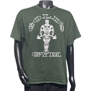 Gold’s Gym Mens XL T-shirt Army Green Cotton Body Builder Graphic Print Iconic